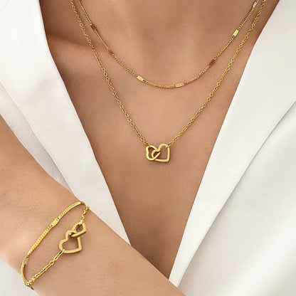 Stainless Steel Jewelry Sets High-end Atmosphere Love Bracelet Love Necklace Double Chain Design Jewelry Sets For Women Jewelry