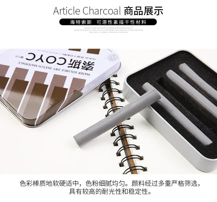 4 Pcs/box Sketch Charcoal Water-soluble Sketching Dry Materials Charcoal Brushes Charcoal Strips Art Painting Supplies