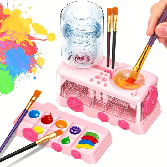 5-in-1 Art Supplies Kit with Water Wheel, Brush Holder & Palette - Watercolor & Acrylic Painting Set for Adults & Students
