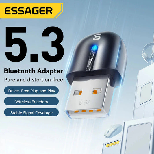 Essager USB Bluetooth 5.3 Adapter Aux Audio Receiver Transmitter For PC Speaker Laptop Wireless Mouse soundbox USB Transmitter