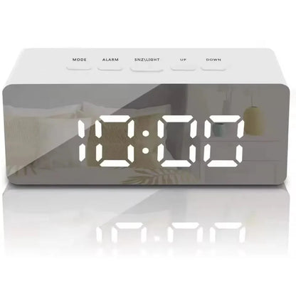 1Pc White Digital Clock LED Mirror Table Clock Snooze Display Time Night Light Desktop USB Alarm Clock Home Decor Desk Clock