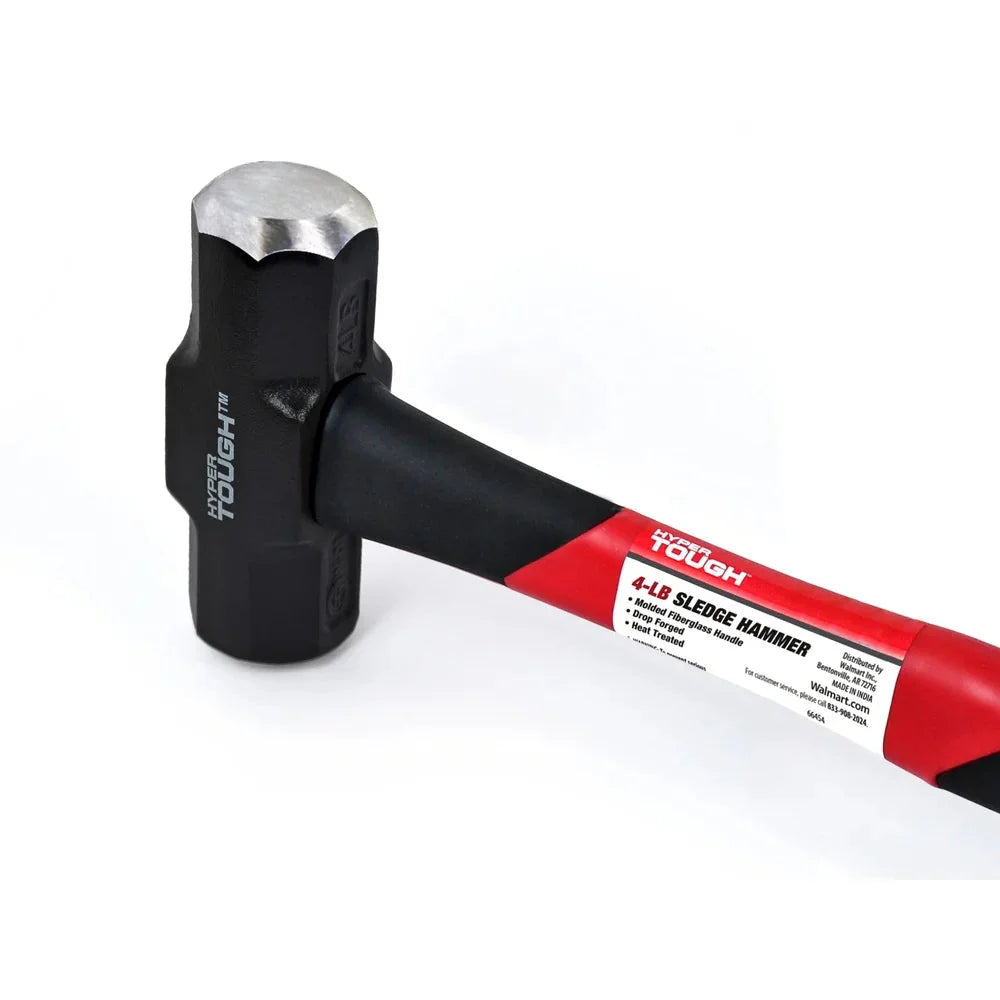 4 lb Sledge Hammer Fiberglass Handle Comfort Grip Double Injected Carbon Steel Head Heat Treated Drop Forged Home Improvement