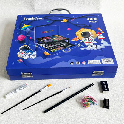 Cartoon Art Supplies,156 Pack Painting Drawing Art Kit ,Deluxe Double Layers Art Set Tool,Colored Pencils,Oil Pastels,Watercolor