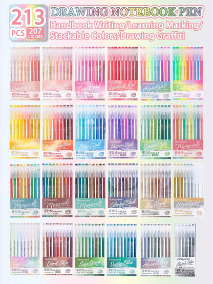 Languo 27-207 Colors Of One Set Drawing Handbook Pens Student DIY Graffiti Multi-Color Gel Pen Writing Marker Stationery