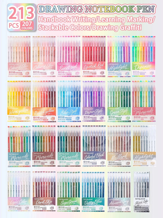 Languo 27-207 Colors Of One Set Drawing Handbook Pens Student DIY Graffiti Multi-Color Gel Pen Writing Marker Stationery