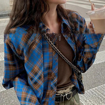 Checkered shirt women's 2024 spring new design sense niche French chic long sleeved shirt  retro top  womens tops