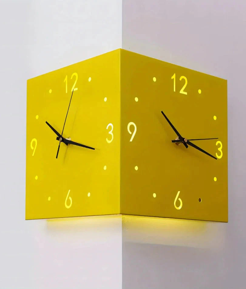 Ivory Corner Wrapping Double Sided Luminous w/ Light Sensor 16" Modern Wall Clock