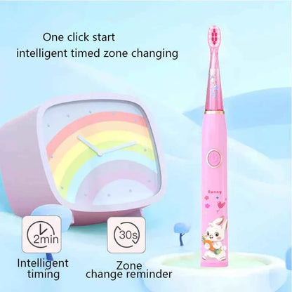 Kids Sonic Electric Toothbrush Child Cartoon with Colorful LED Light IPX7 Waterproof 2 mins Smart Timer Rechargeable Toothbrush
