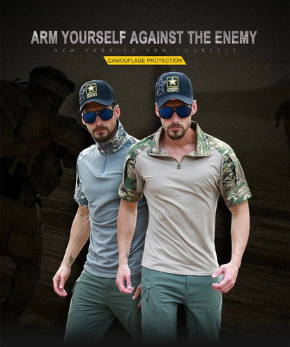 Tactical T-Shirts Mens Outdoor Sport Tee Quick Dry Short Sleeve Shirt Hiking Hunting Combat Men Camo Clothing