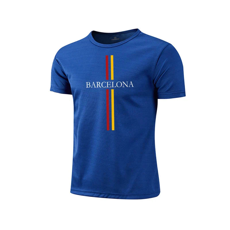 Mens T-shirt Print Casual Exercise Tops Outdoor Jogging Marathon Clothing Summer Quick-Drying Mesh Tees Daily Cycling Sportswear