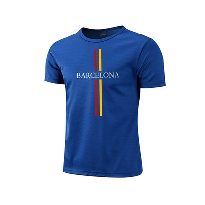 Mens T-shirt Print Casual Exercise Tops Outdoor Jogging Marathon Clothing Summer Quick-Drying Mesh Tees Daily Cycling Sportswear