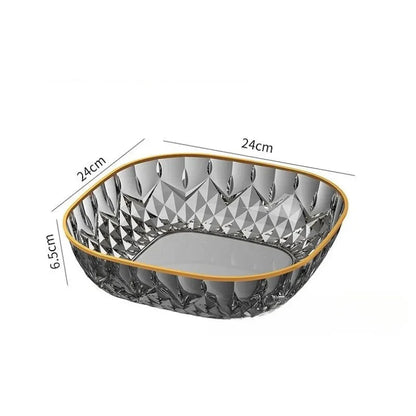 New Household Fruit Bowl Salad Dessert Biscuit Plate Plastic Square Transparent Tray Golden Edge Snack Plates Tableware