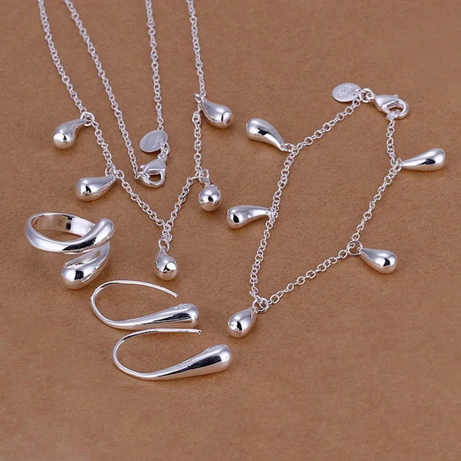 wedding Women jewelry classic 925 Sterling Silver drop necklace bracelets earrings ring fashion sets S218