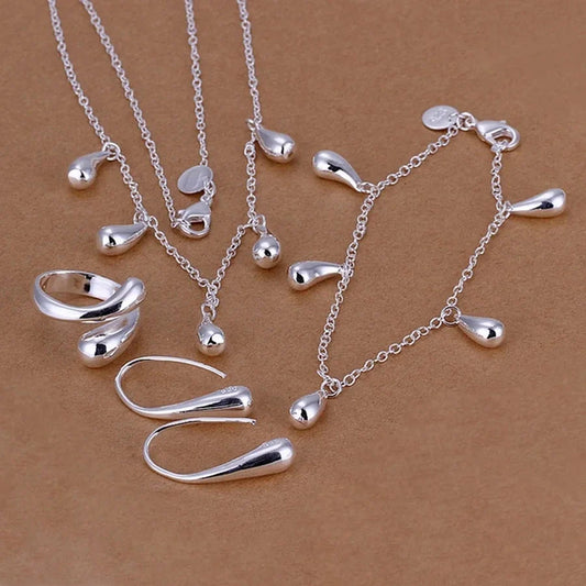 wedding Women jewelry classic 925 Sterling Silver drop necklace bracelets earrings ring fashion sets S218