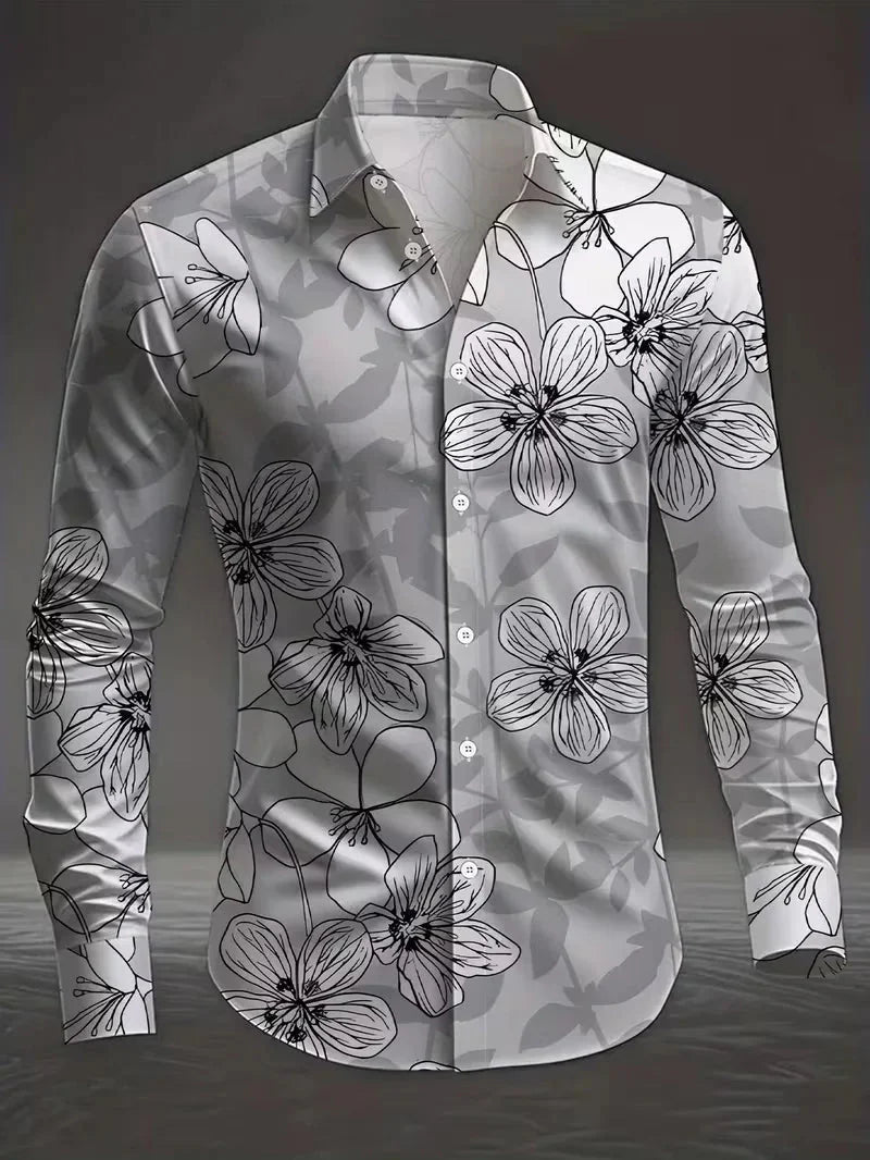 Luxury Floral Leopard Print Button-Down Shirt - Long Sleeve Paisley Business Casual Top