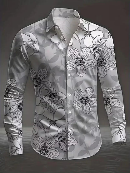 Luxury Floral Leopard Print Button-Down Shirt - Long Sleeve Paisley Business Casual Top