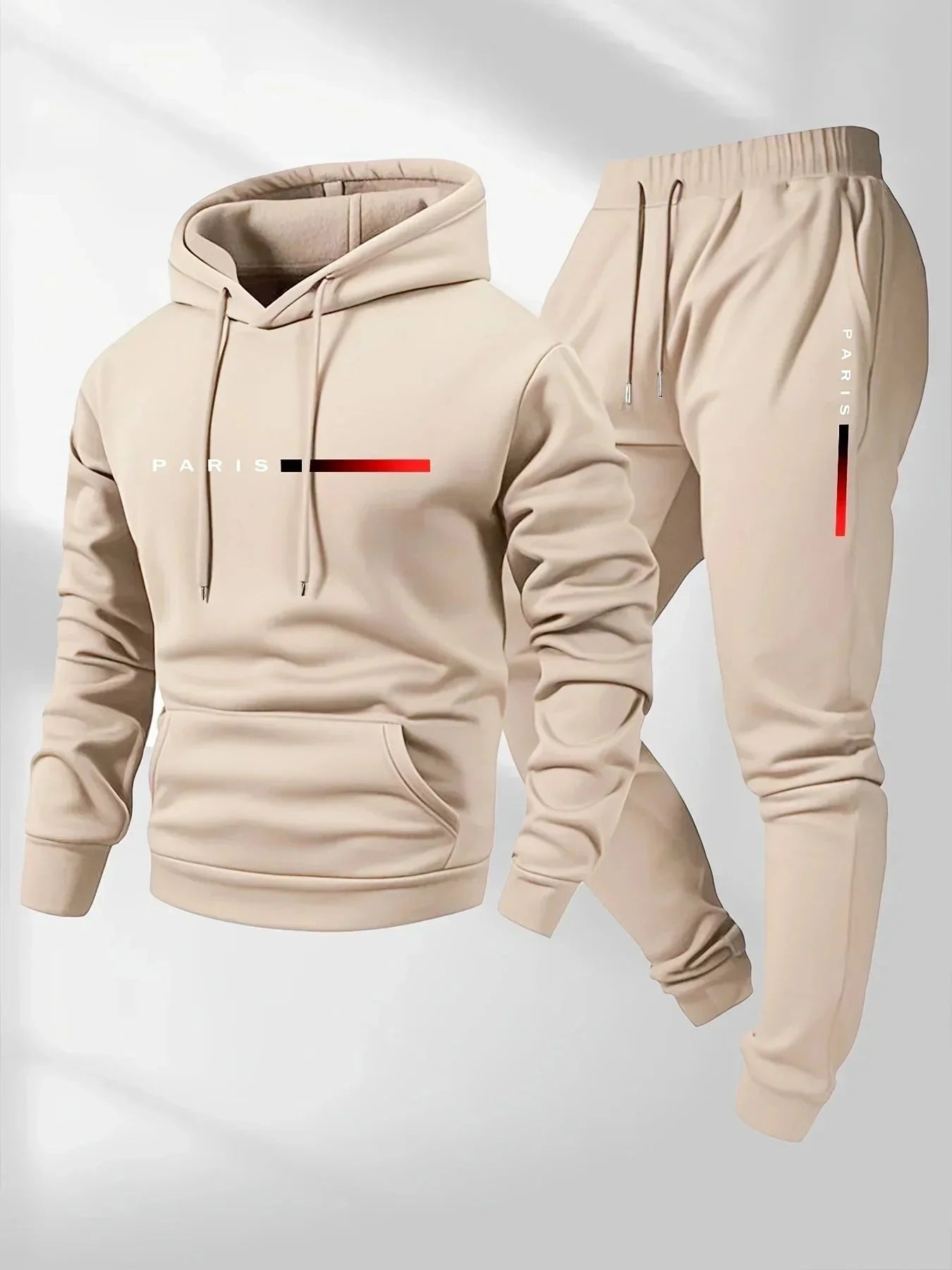 Paris Letter Printed Sweatshirt Set Men's Wool Hooded Sweatshirt Pants Set Spring and Autumn Winter Warm Casual Sportswear Set
