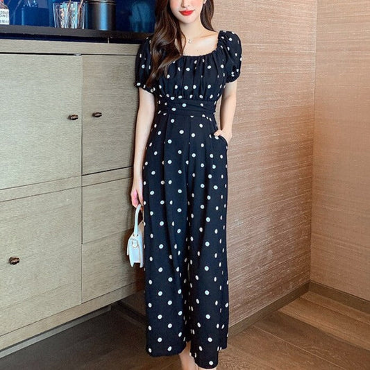 Jumpsuit Summer 2022 Long Overalls Wide Leg Pants for Women Polka Dot Rompers