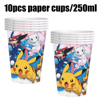 Pokemon Birthday Party Decorations Paper Tableware Plates Napkins Cups Pikachu Birthday Tablecloth Party Supplies Children Gifts