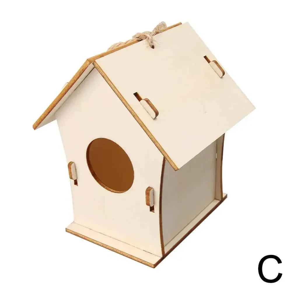 Wooden DIY Bird Nest House Outdoor Hanging Birdhouse Box With Hemp Rope for Painting DIY Outdoor Garden Yard Decoration