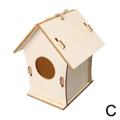 Wooden DIY Bird Nest House Outdoor Hanging Birdhouse Box With Hemp Rope for Painting DIY Outdoor Garden Yard Decoration