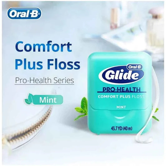 Oral B Glide Plus Floss Ultra Soft Dental Flosser Mint Flavor Comfortable Wide Flat Deep Cleaning Floss 40M