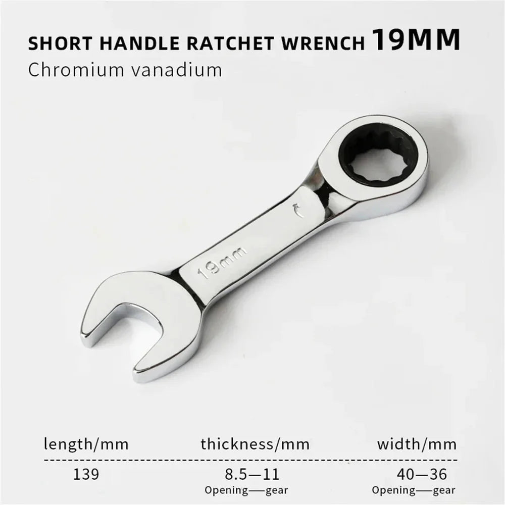 6-19mm Short Handle Quick Ratchet Wrench 72 Teeth Multi Functional Portable Short Dual-use Plum Blossom Small Wrench Hand Tools