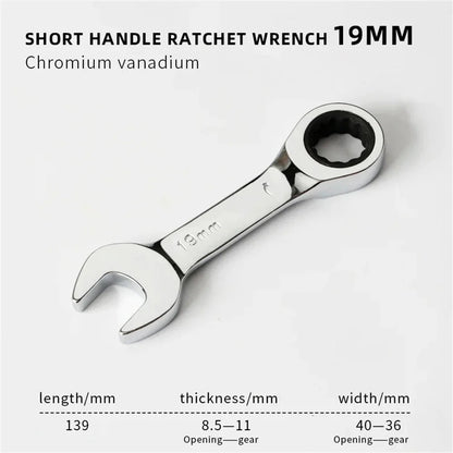 6-19mm Short Handle Quick Ratchet Wrench 72 Teeth Multi Functional Portable Short Dual-use Plum Blossom Small Wrench Hand Tools