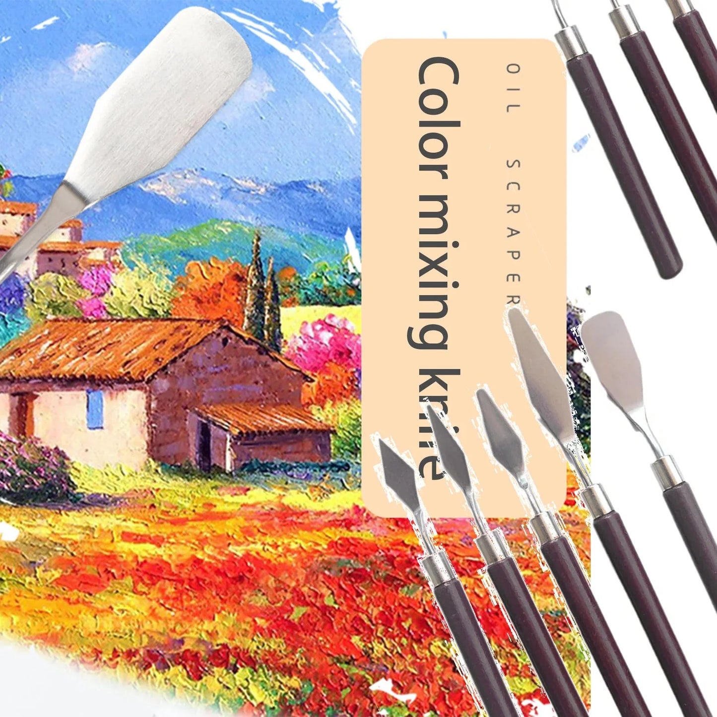 5pcs Art Oil Painting Scraper Paint Scraper Wooden Handle Palette Knife Set for Gouache Oil Painting Learners
