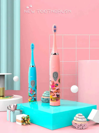 Sonic Children Electric Toothbrush Bright Cartoon With Replacement Heads Ultrasonic Rechargeable Soft Hair Brush Oral Cleaning