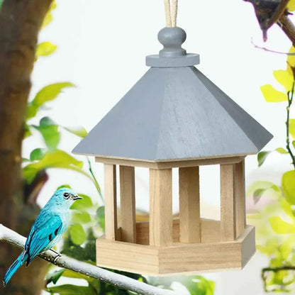 Wooden House Bird Feeder Outdoor Wooden Birds House Hanging Feeding Station Hollow Bird Feeder Food Container for Garden Park