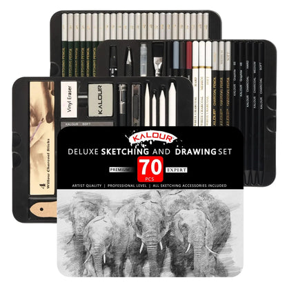 Drawing Set, 70-Pack Sketching Kit, Art Supplies with A Sketch Pad ,Colored, Graphite, Charcoal, Watercolor, Metallic Pencils