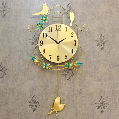 Creative Black Iron Swing Hanging Bird Wall Clock, Durable, Electronic, Large, Arts And Crafts, Modern Design