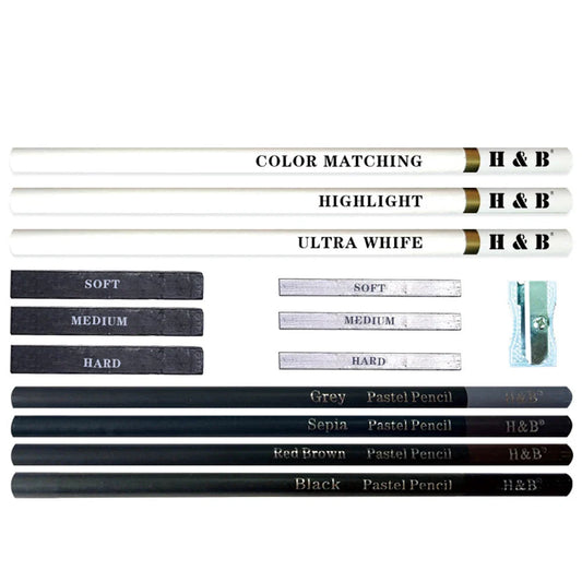 15PCS/Set Art Supplies Drawing Kit White Charcoal and Pastel Pencils Set Painting Tools Professional Drawing Kit