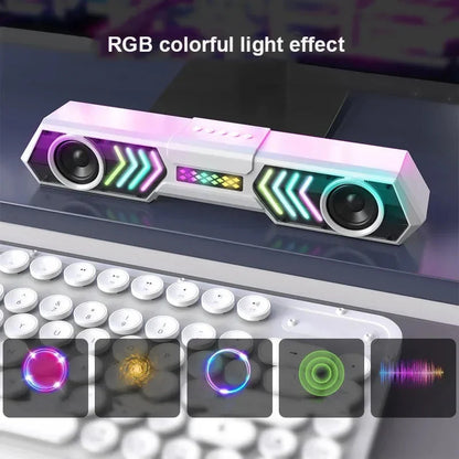 Desktop Wired Bluetooth Soundbar Computer Speaker HIFI Stereo Soundbox with Dynamic RGB Light Effect Double Bass Diaphragm