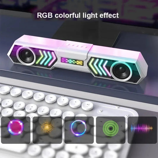 Desktop Wired Bluetooth Soundbar Computer Speaker HIFI Stereo Soundbox with Dynamic RGB Light Effect Double Bass Diaphragm