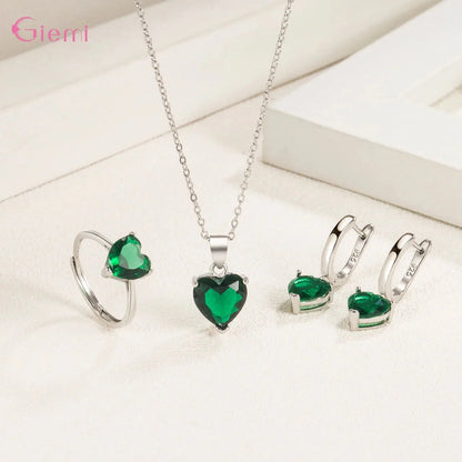 Top Fashion 925 Silver Jewelry Sets Shiny Crystal Gifts Suit For Women Girls Pendant Necklace Earrings Rings Hot Sale