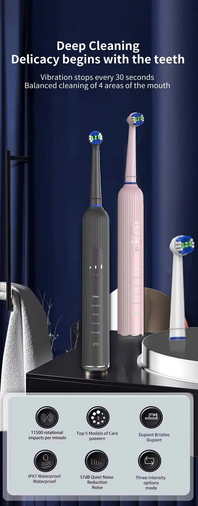 Compatible with Oral B Sonic Electric Toothbrush Smart Ultrasonic Dental Teeth Whitening Rechargeable Adult Tooth Brush 3 Head