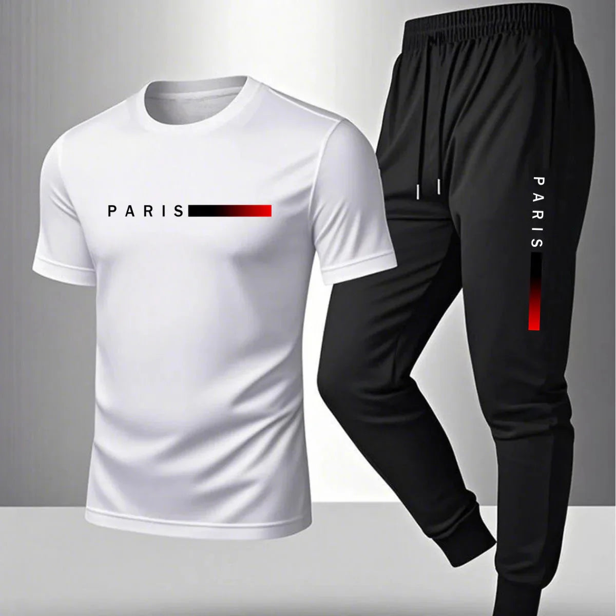 2026 NEW Men's Summer Casual Pants+Short Sleeve T-shirt Set Paris Paris Paris Printed Two Piece Set Men's Sports Set