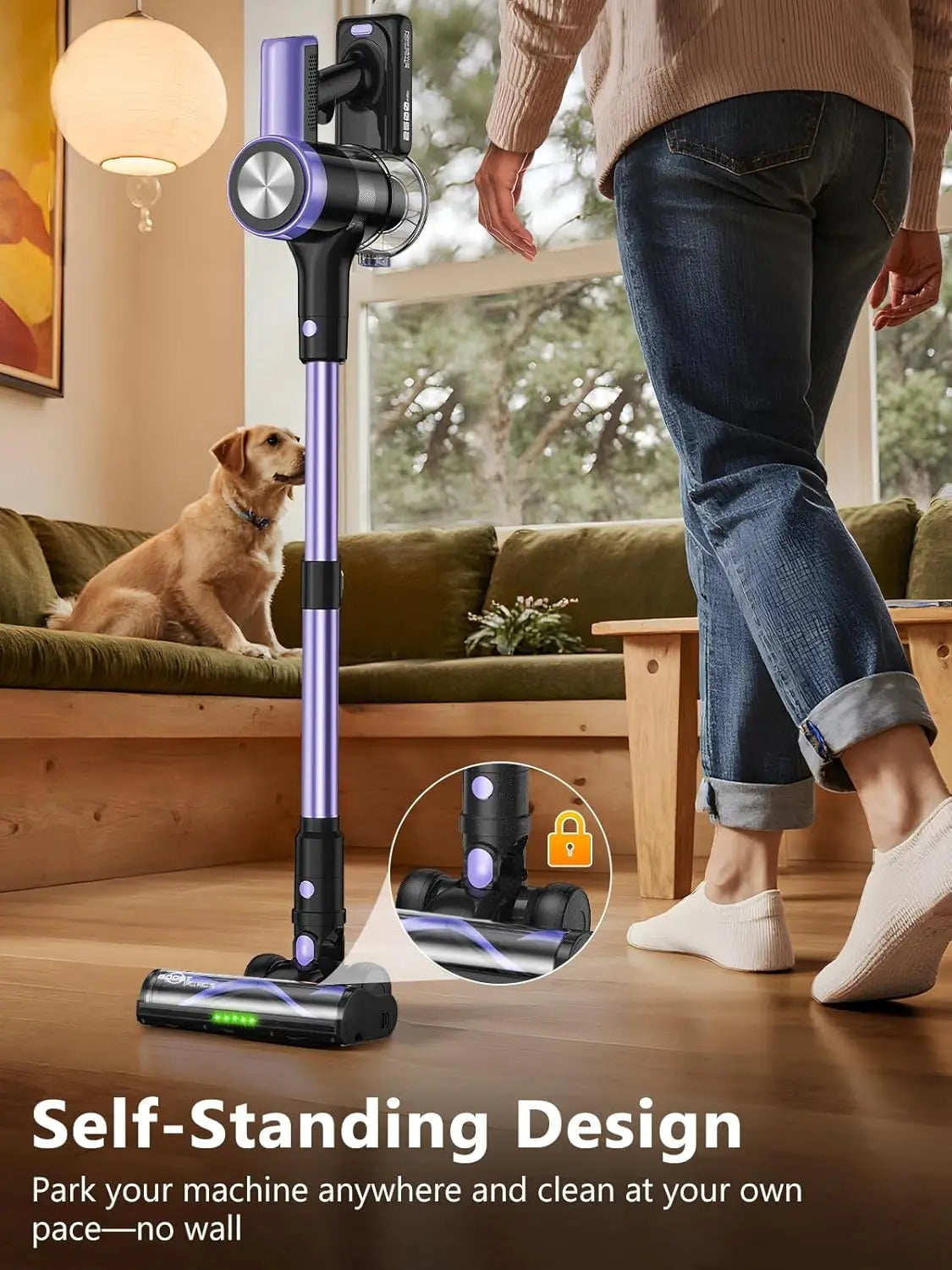 CordlVacuum Cleaner, 46KPa/500W Stick Vacuum with 55 Mins Runtime, Self-Standing Vacuum Cleaner for Home, LED Display, Anti