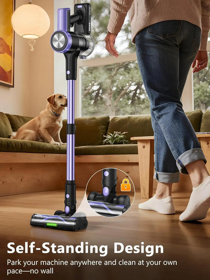 CordlVacuum Cleaner, 46KPa/500W Stick Vacuum with 55 Mins Runtime, Self-Standing Vacuum Cleaner for Home, LED Display, Anti