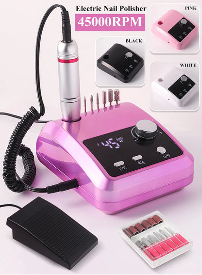 45000RPM Nail Drill Machine Professional Nail Lathe with Large LCD Screen Smart Electric Manicure Polisher Nail Art Tools