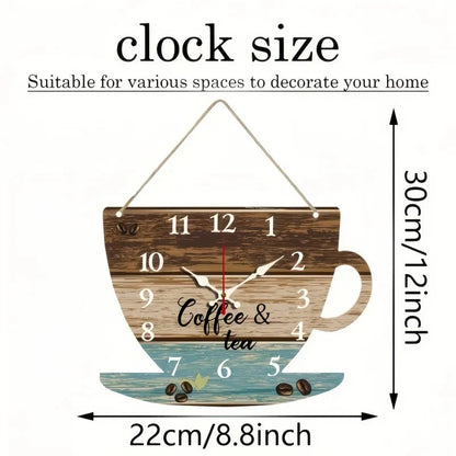 Coffee Cup Shaped Wooden Silent Hanging Wall Clock,Wood Grain Design Suitable For Living Room,Study Room,Bedroom,Home Decoration