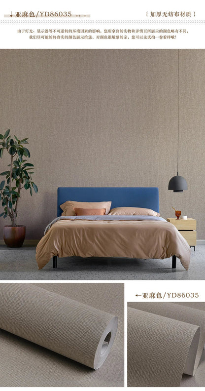 Modern Nordic Linen Textured Wallpaper – Eco-Friendly Non-Woven Solid Color Wall Covering