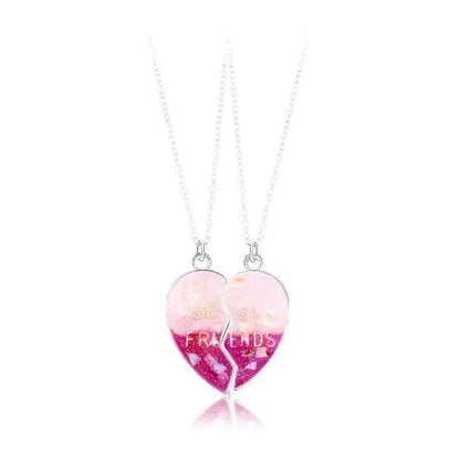 Cute 2 Pcs BFF Necklace Heart Pendant Best Friend Necklace Fashion Couple Chain Necklace Children Friendship Jewelry
