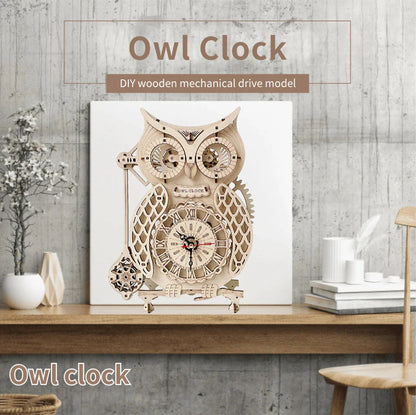 Wooden Puzzle 3D Owl Clock Model Building Kits Creative DIY Wall Clock Mechanical Retro Pendulum Clock Assembly Toy for Adults