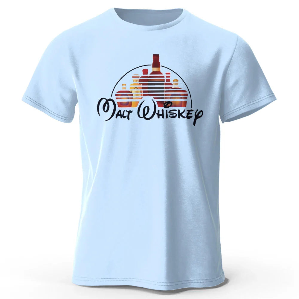 Men's Malt Whiskey Printed T-Shirt 100% Cotton Oversized Funny Graphic Tees for Men Women Summer Tops