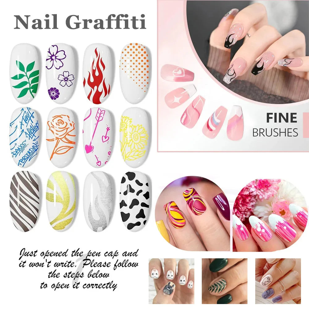 Nail Art Graffiti Pen Nail Acrylic Paint Pen Waterproof Painting Lines Pencil DIY Drawing Abstract Design Nail Accessories