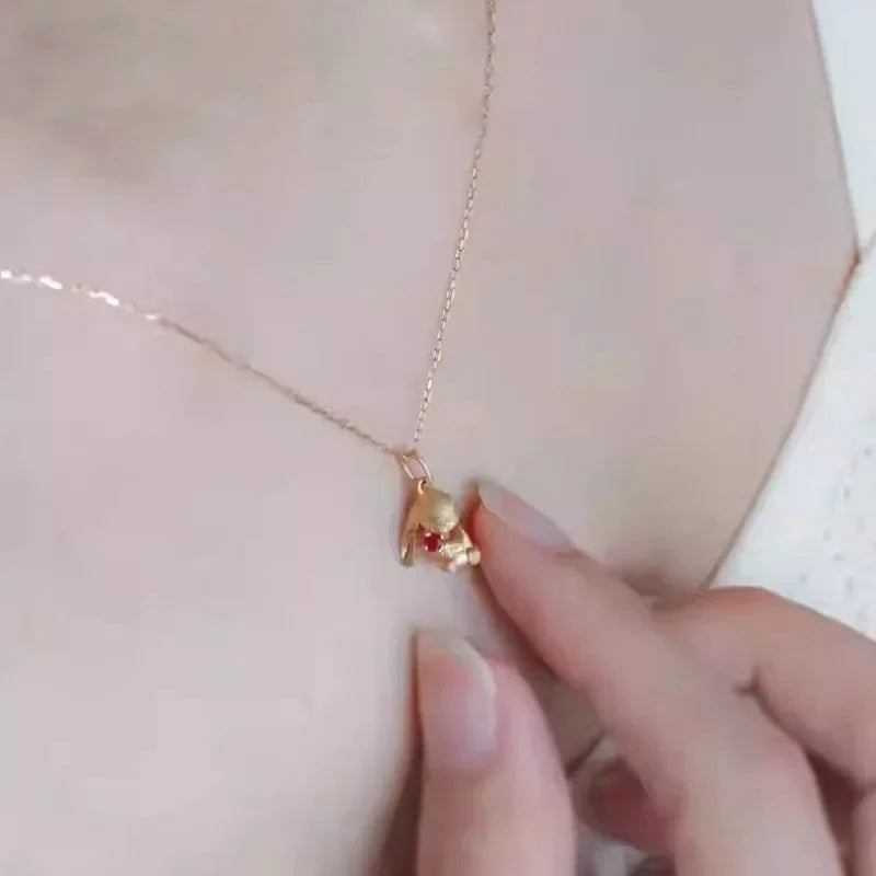 Cute and Exquisite Rabbit Jewelry Sets New in Fun Matte Ancient Gold Craft Earrings for Women Ring Necklace Gifts to Girlfriend
