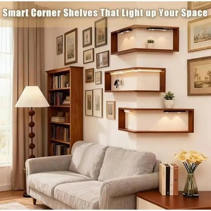 Space Saving 90 Degree Corner Wall Shelf Floating Shelf Suspended Wooden Display Shelf Wall Mounted Corner Bookshelf Home